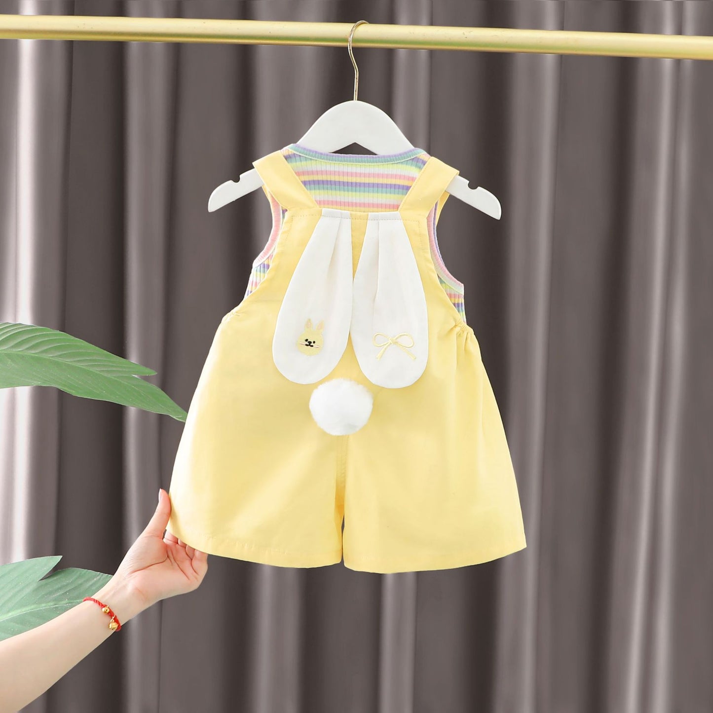 Children's Clothing Summer Clothes Color Stripes Cartoon Suspender Children's Suit