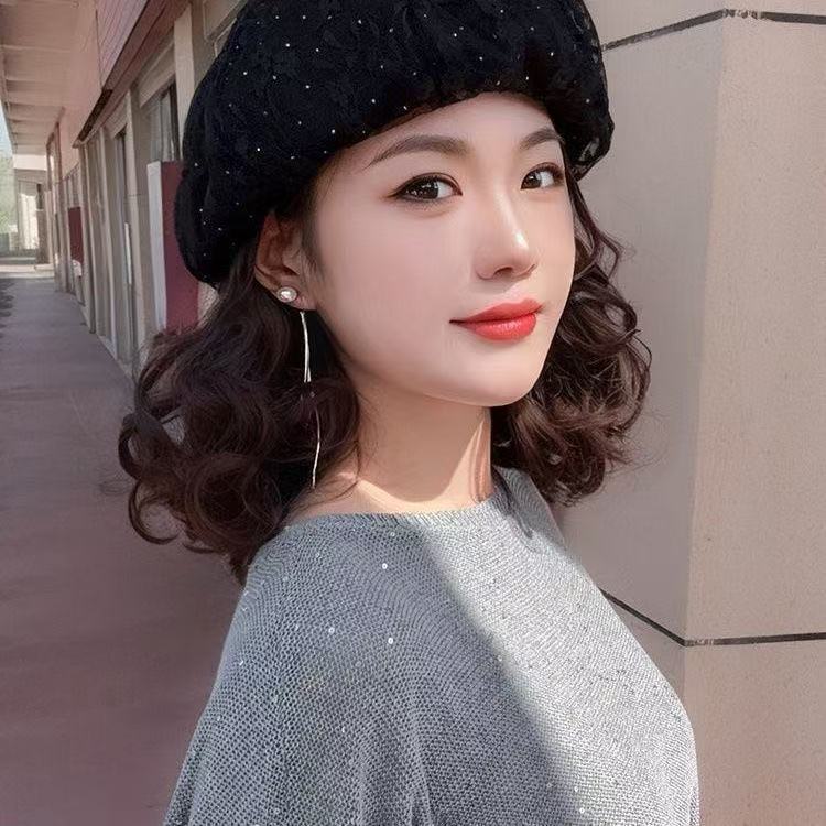 Lazy Hat Fashion One-piece Lace Decor Wig Short Curly Hair