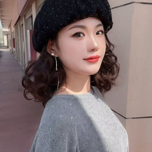 Lazy Hat Fashion One-piece Lace Decor Wig Short Curly Hair