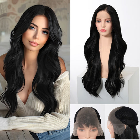 Area Lace Female Gradient Golden Free Split Curly Wig Long Curls
