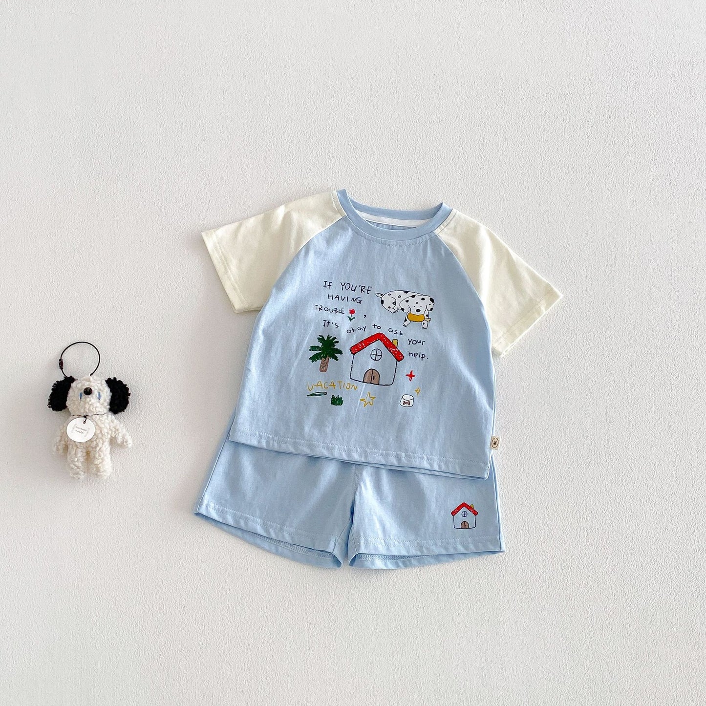 Boys Fashion Print T-shirt Korean Style Shorts Children's Suit