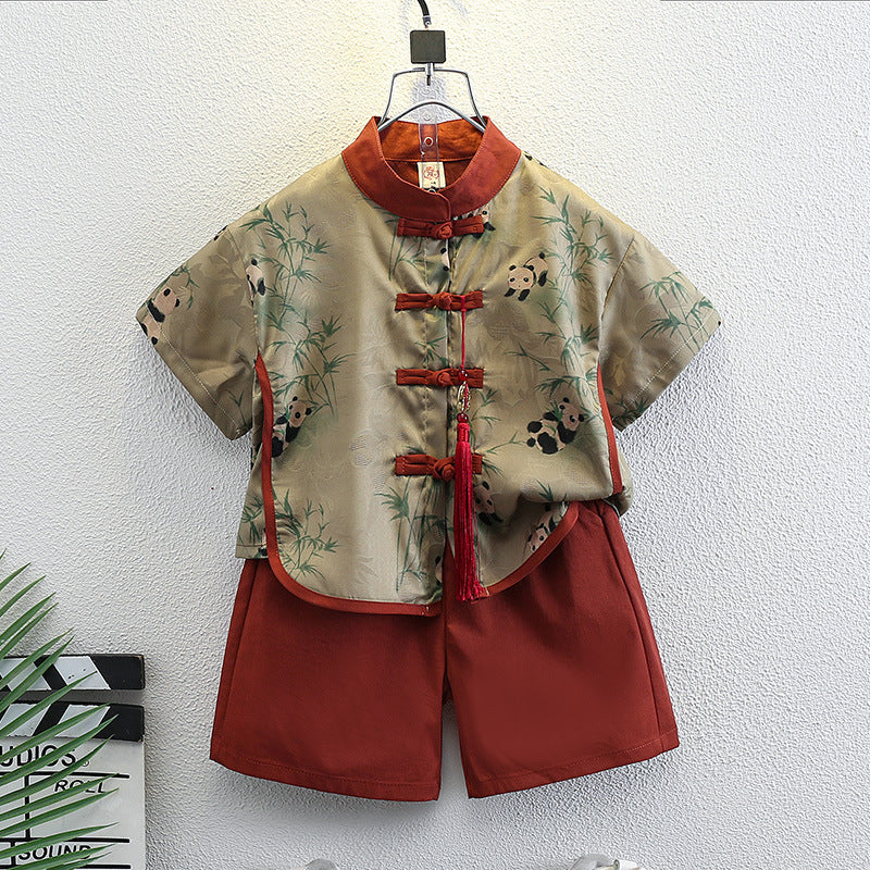 Children's Boy's Chinese Style Tang Costume Summer Short Sleeve Children's Suit