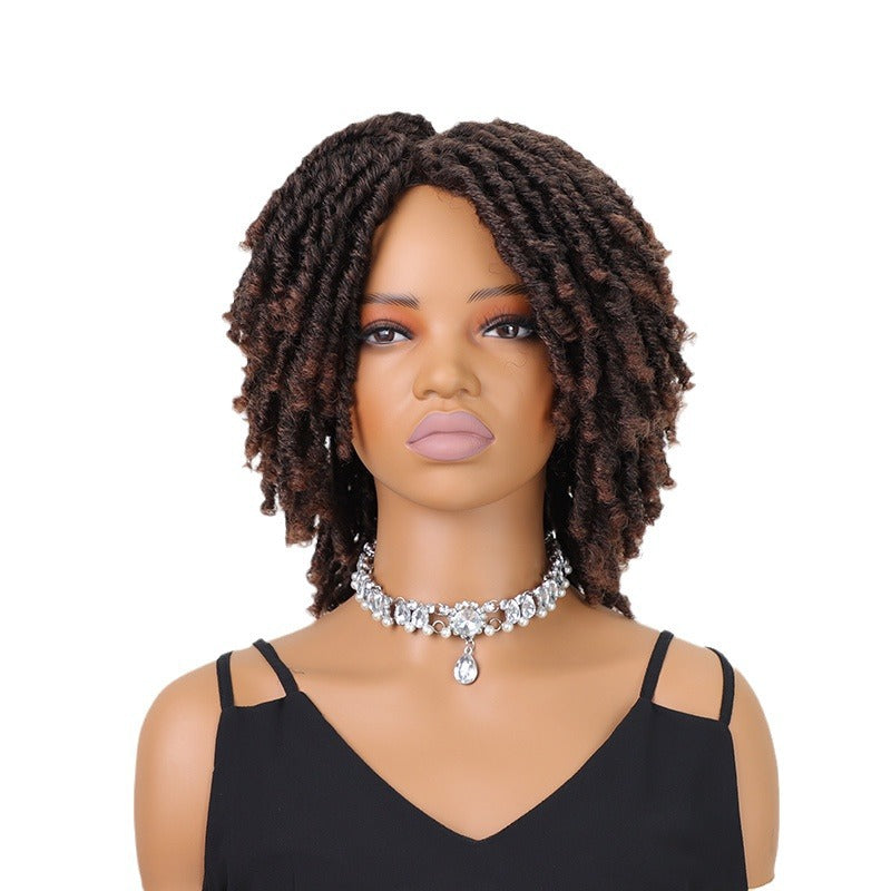 Female African Wigs With Small Tube Curved Dreadlocks Gradient Wig Short Curly Hair