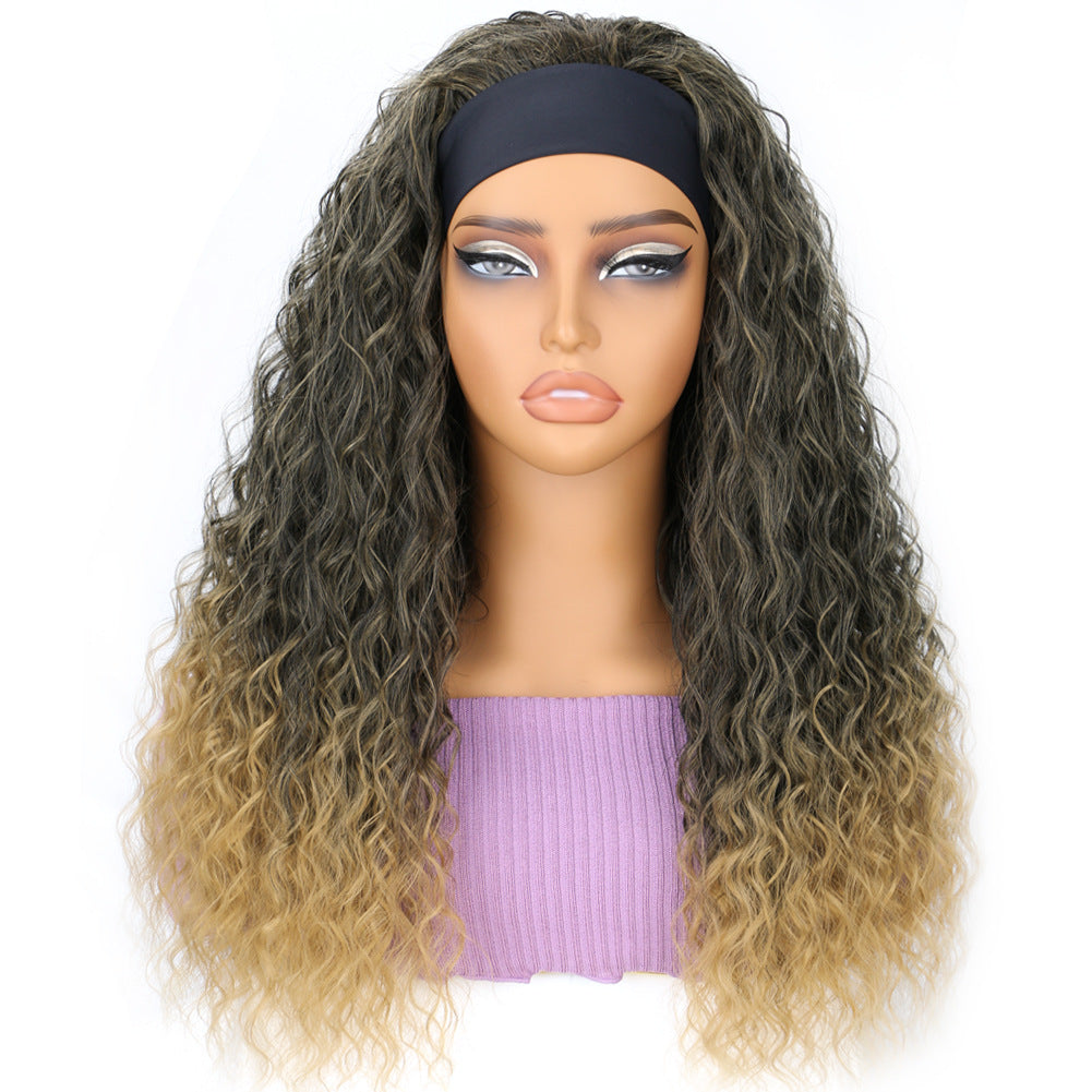 Women's Headscarf African Fashion Hand Wrapped Small Wig Long Curls
