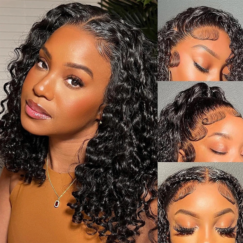 Frontal Water Wave Bob Density Human Real Hair Wig
