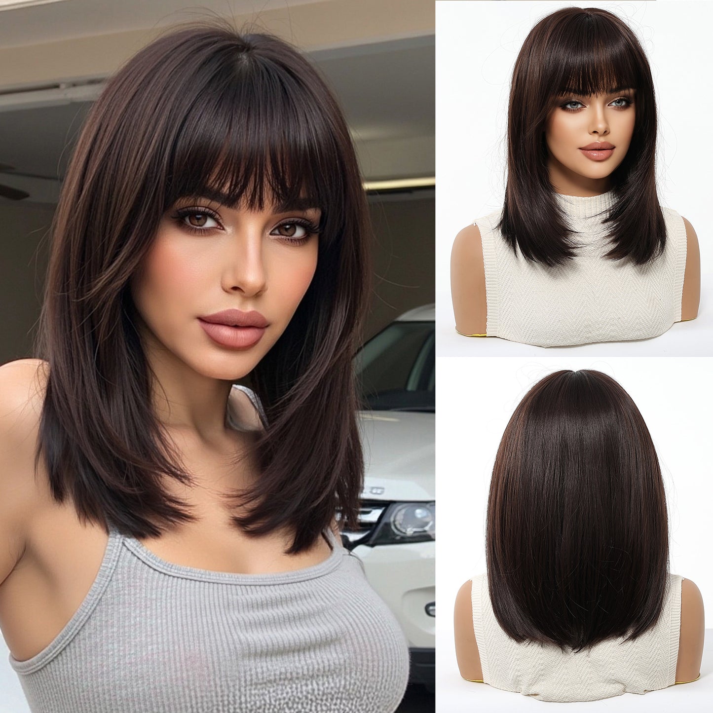 Female Bangs Gradient Gray Chemical Fiber Wig Short Straight Hair