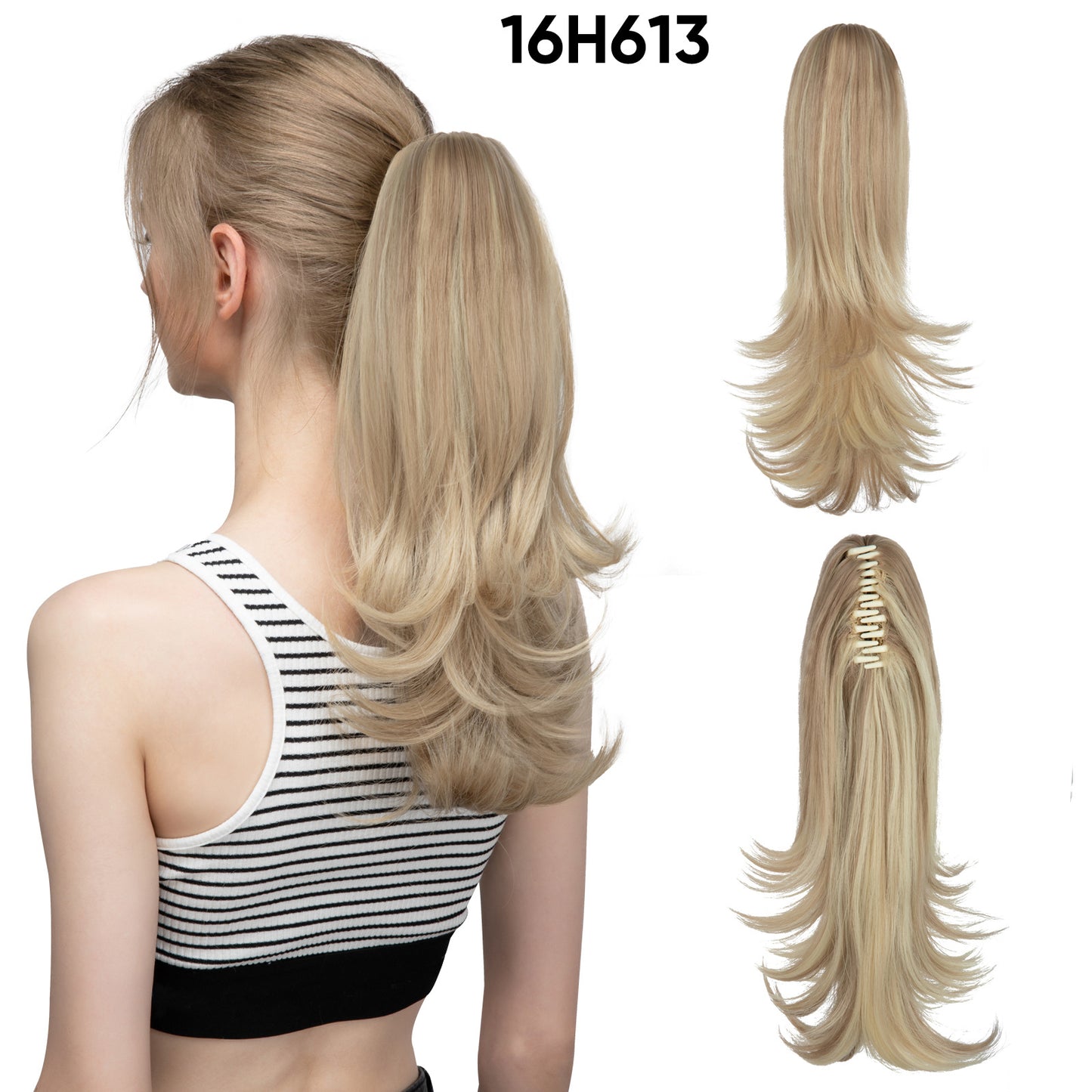 Women's Slightly Curly Short Grip Natural Jaws Clamp Wig Ponytail