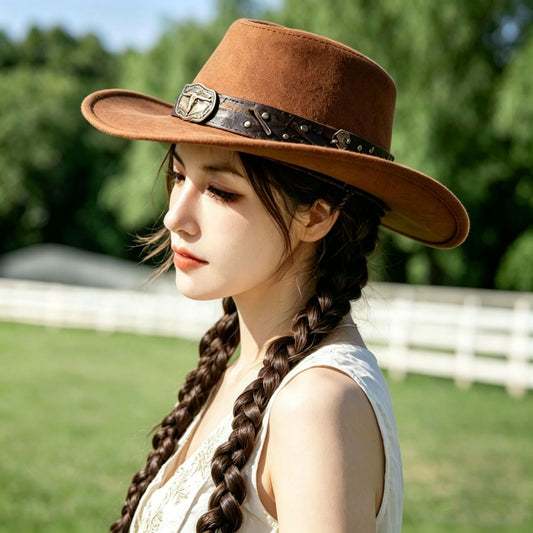 Hat Braid One-piece Ethnic Style Deerskin Suede Large Brim Floppy Other Wig