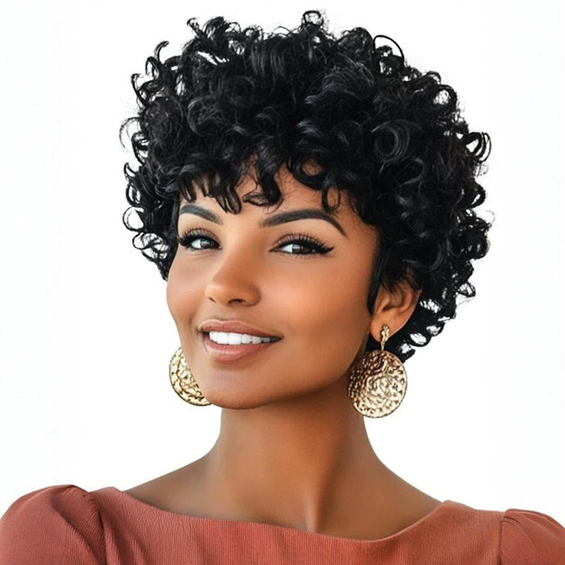 Women's Small Curly Hair Short Head Cover Chemical Fiber Wig Long Curls