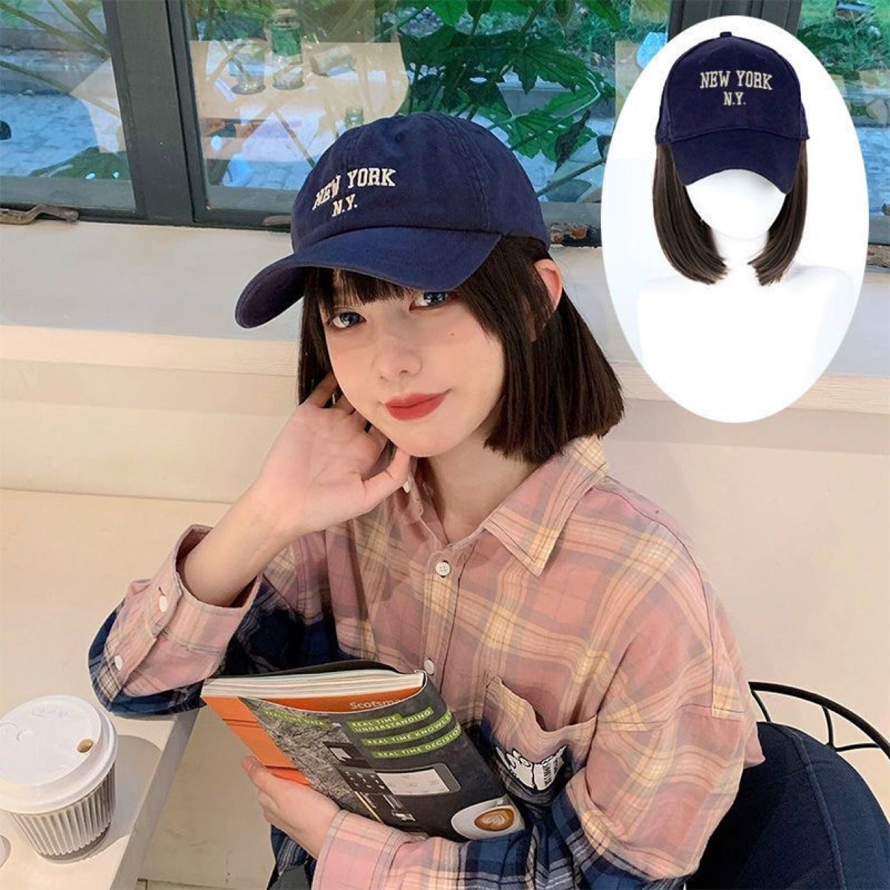 Women's Human Collarbone Length Haircut Fashion Korean Wig Short Straight Hair