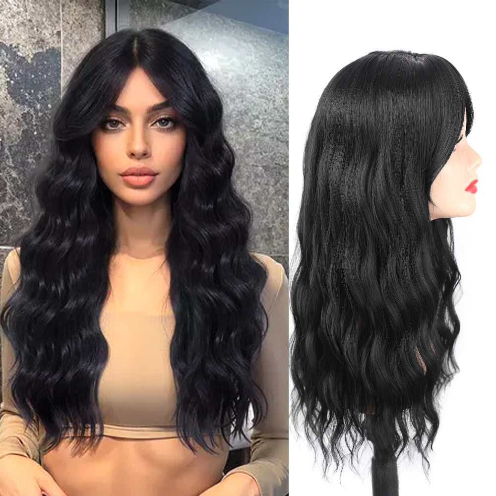 Female Brown Water Ripple Medium Curly Hair Chemical Fiber Wig Long Curls