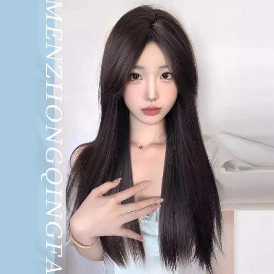 Mid-length Hair Natural Simulation People Full Long Straight Wig