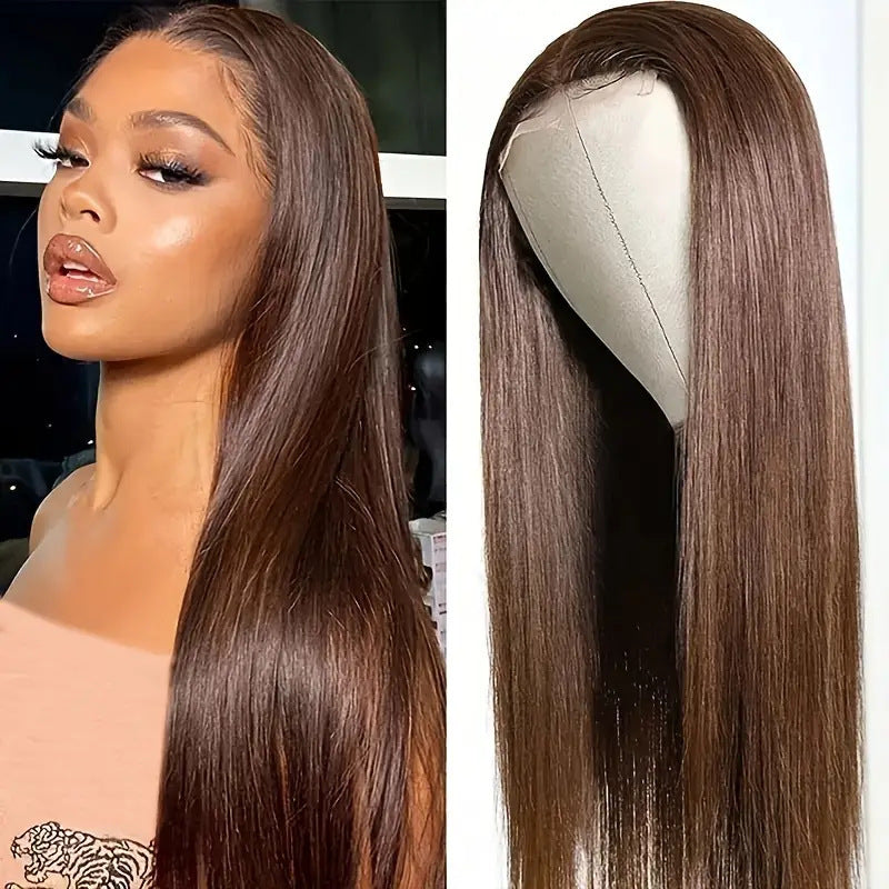 Fashionable Golden Medium Length Front Lace Long Straight Wig