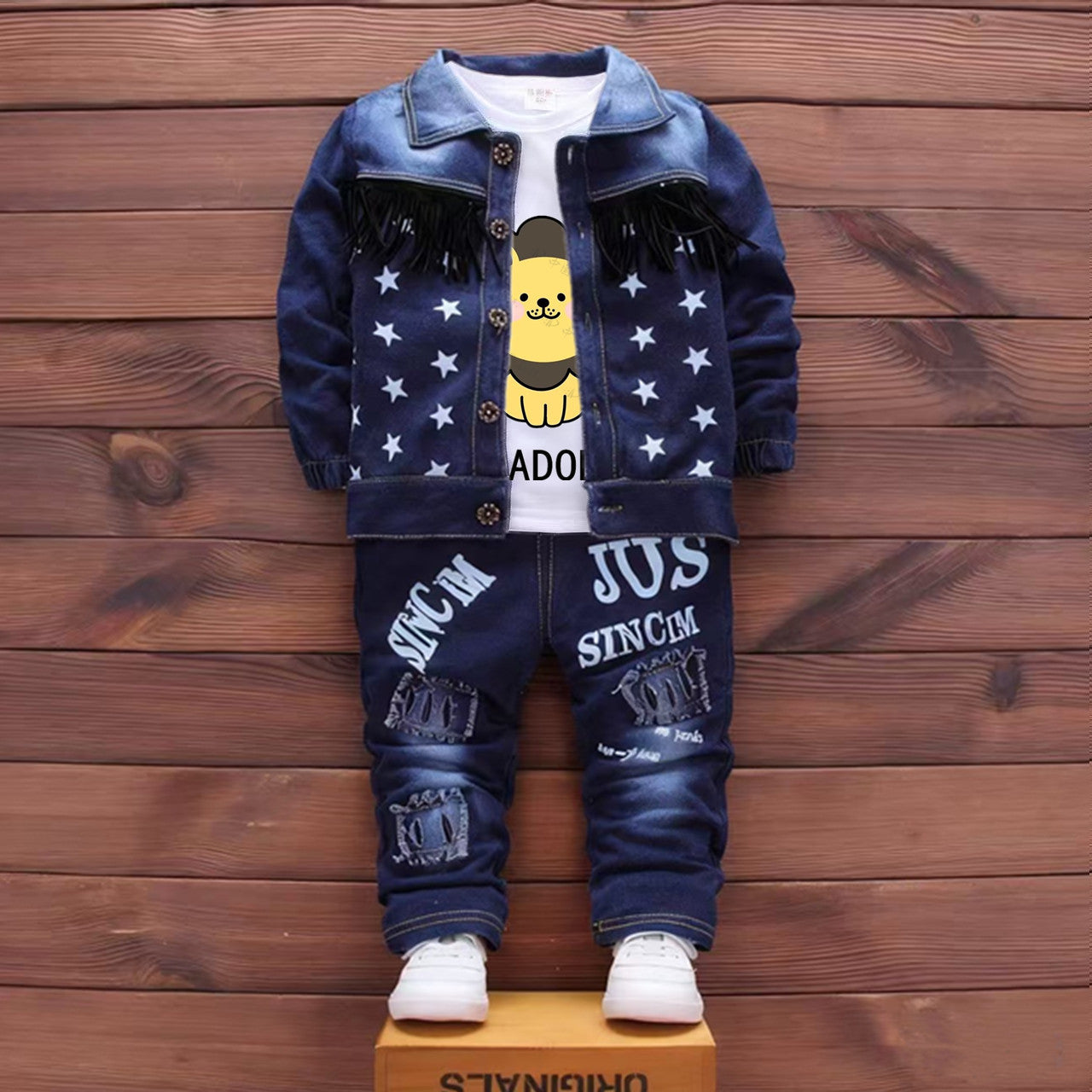 Children's Spring Clothes Korean Denim Three-piece Set Children's Suit