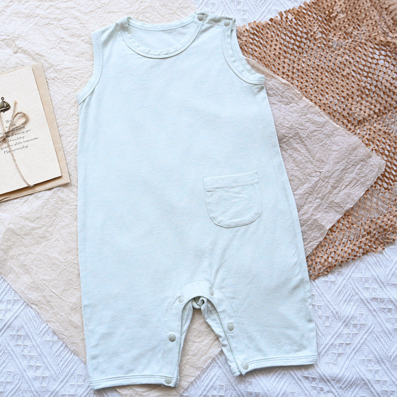 Bamboo Cotton Boys Summer Romper Sleeveless Boneless Vest Jumpsuit, Climbing Suit