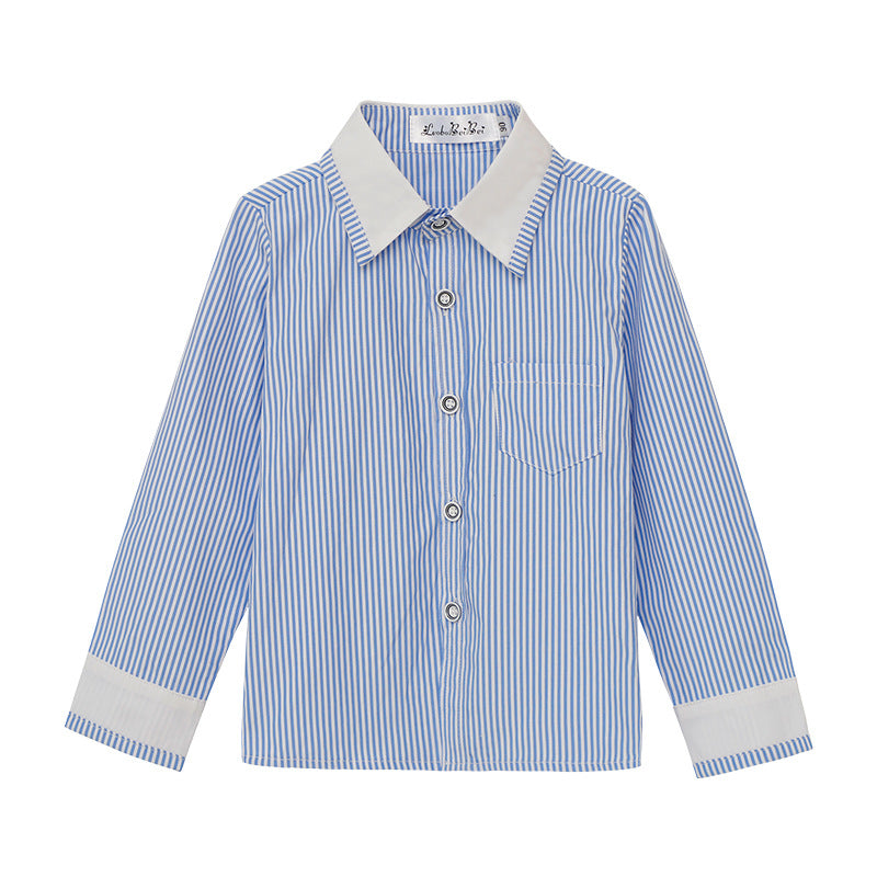 Children's Korean Style Striped Bottoming Thickened Solid Color Long Children's Shirt