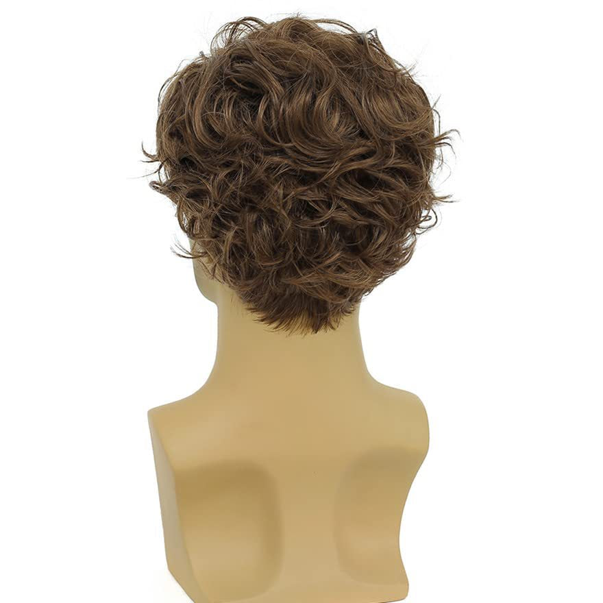 Men's Brown Side Bangs Short Curly Hair Men's Wig