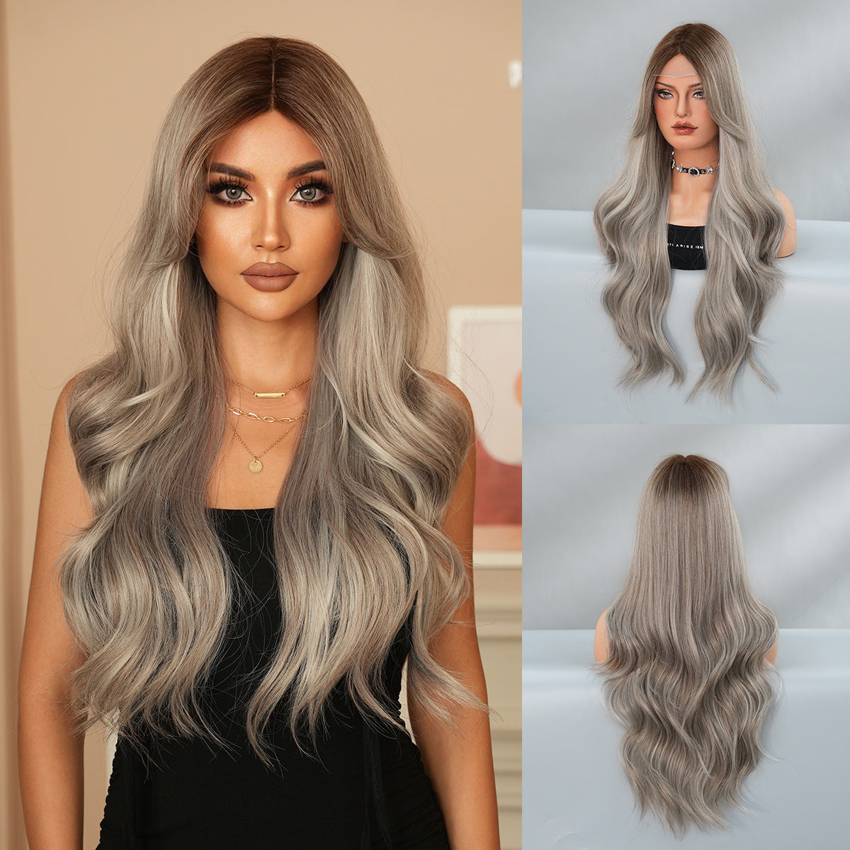 Quality Small Lace Female Full Head Forehead Hand Crocheting Natural Wig Long Curls