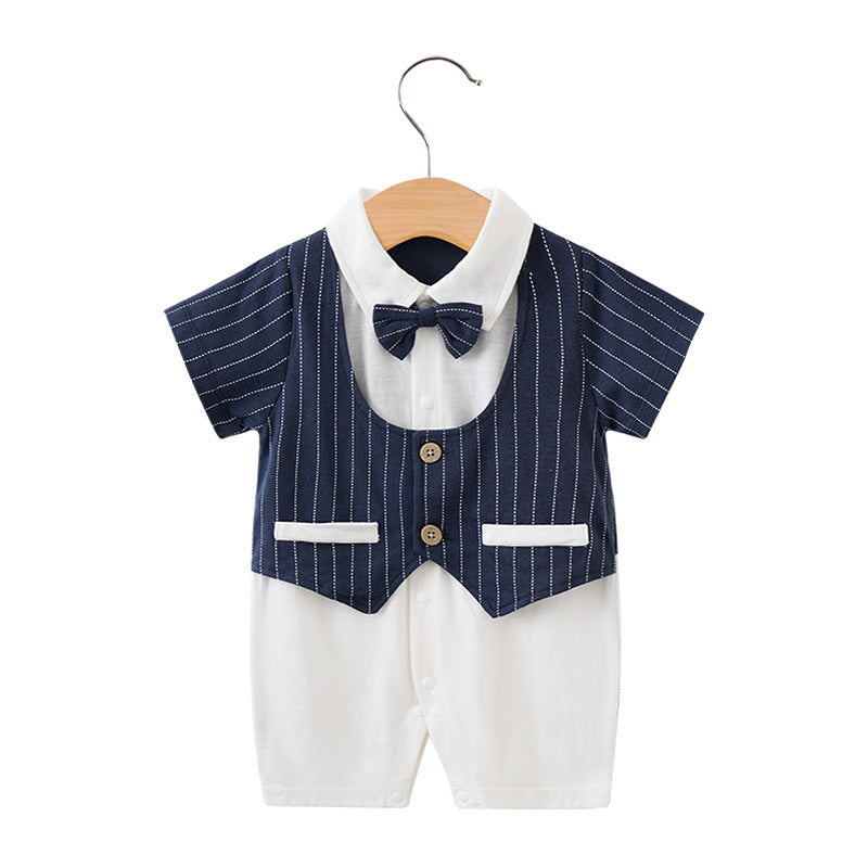Children's Class Clothes Born One Year Old Gentleman Short Sleeve Rompers Jumpsuit, Climbing Suit
