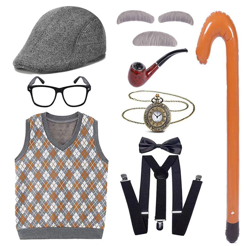 Children's Grandpa Vest Clothing School Day Old Beard Cos Wig