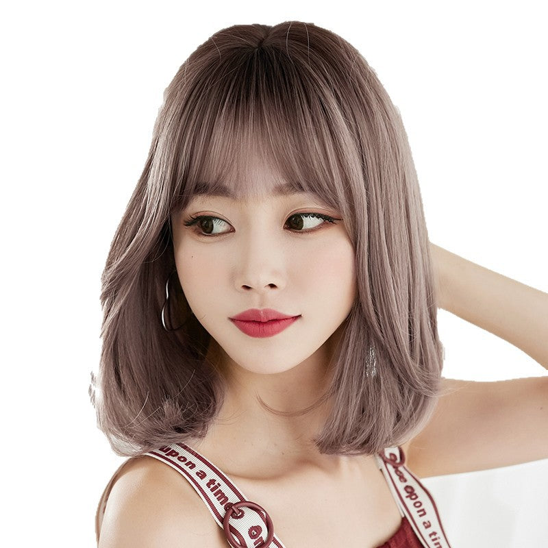 Women's Fluffy Collarbone Length Haircut Cover Mid-length Rinka Wig Short Curly Hair
