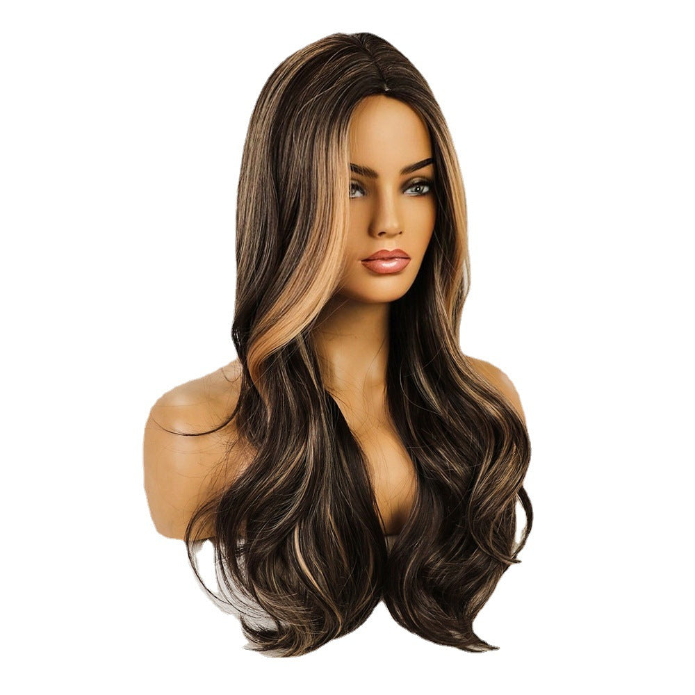 Women's Head Cover Medium Points Highlight Wave Curly Hair Wig Long Curls