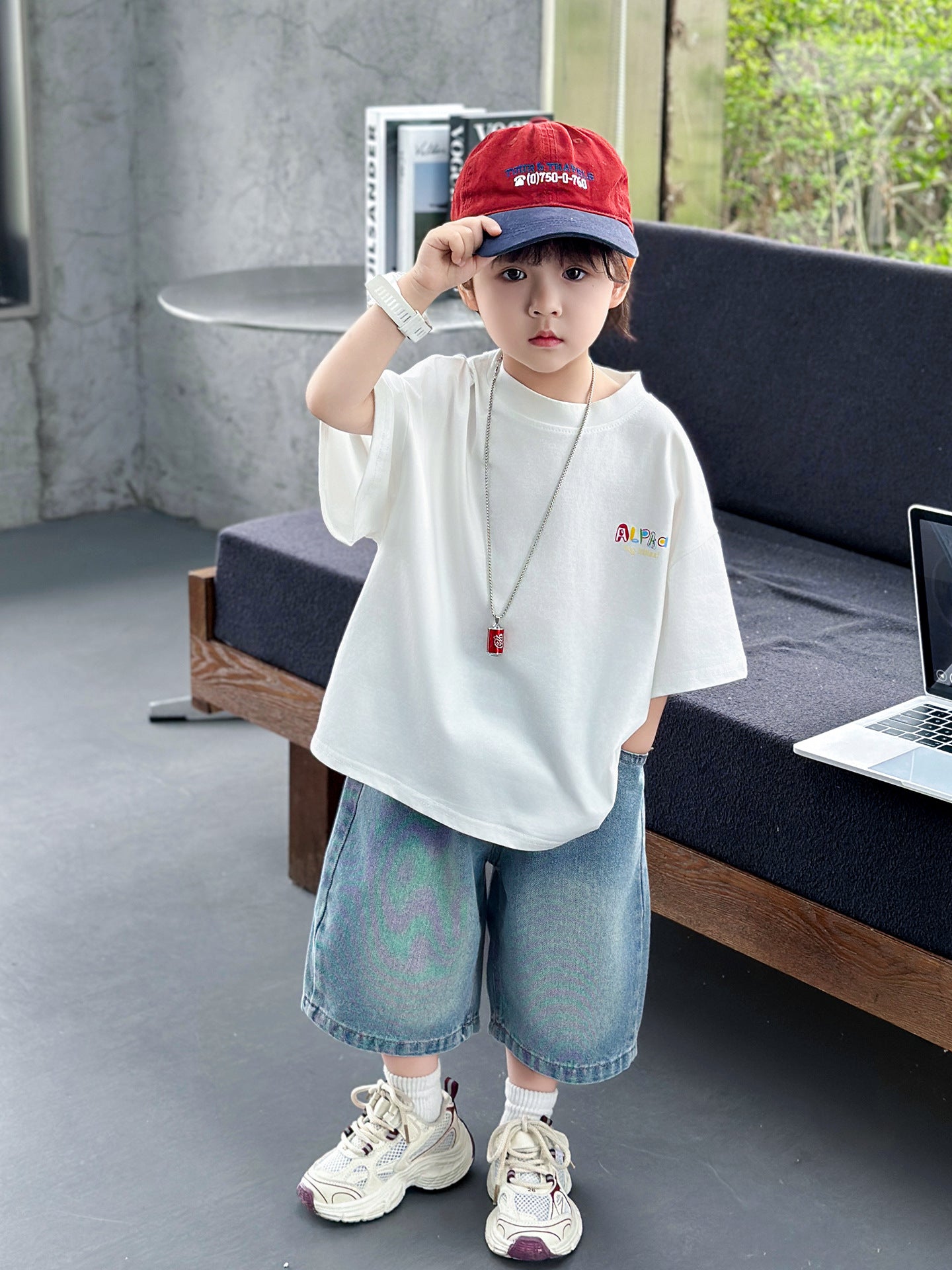 Children's Summer Korean Fashionable Cool Short-sleeved Jeans Two-piece Children's Suit