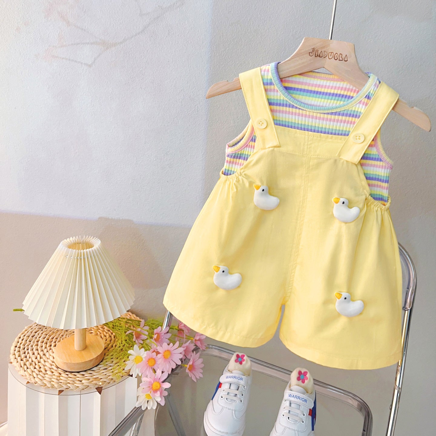 Children's Clothing Summer Clothes Color Stripes Cartoon Suspender Children's Suit