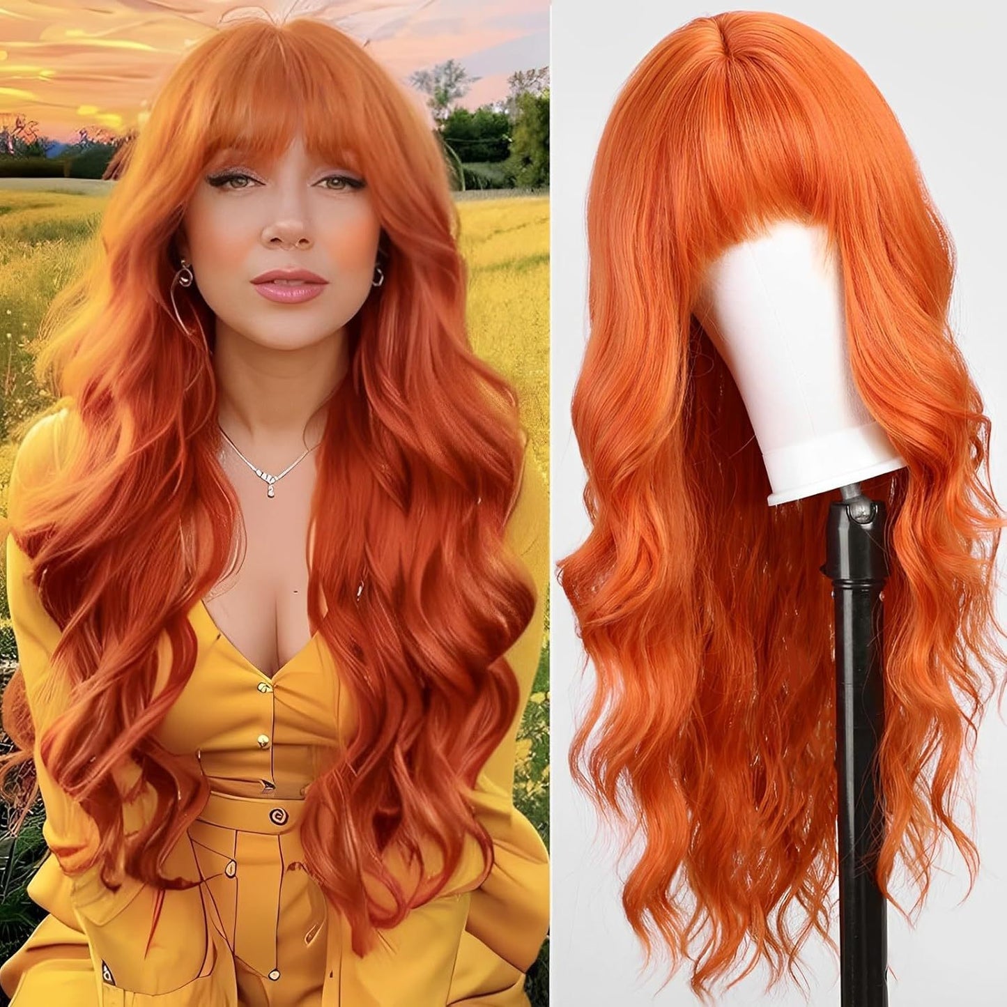 Women's Fashion Synthetic Wigs Brown Gradient Color Wig Long Curls