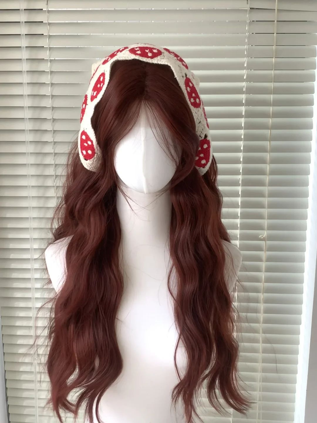 Berry Caramel Red Brown Female Water Ripple Curly Hair Forehead Wig Long Curls