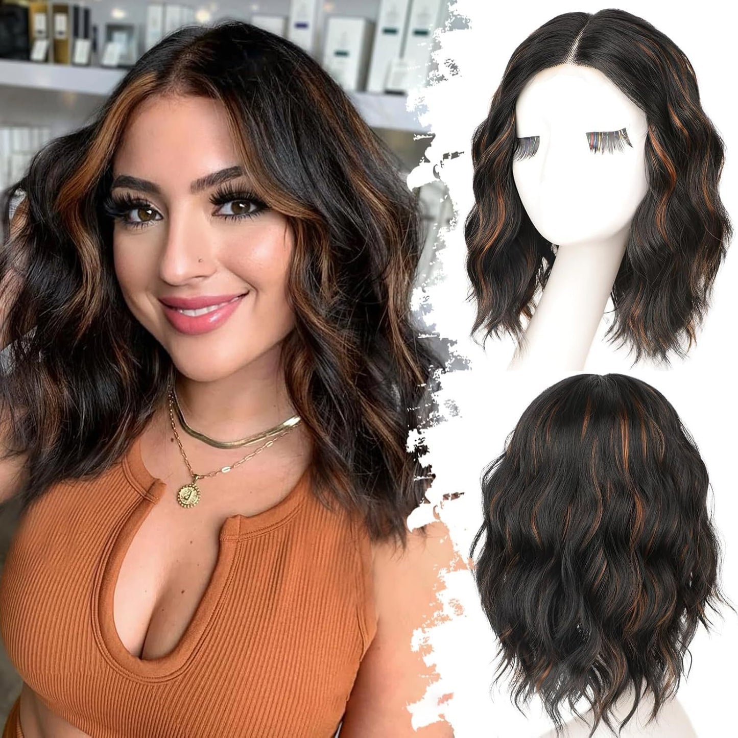 Small Lace Synthetic Wigs Water Ripple Wig Short Curly Hair