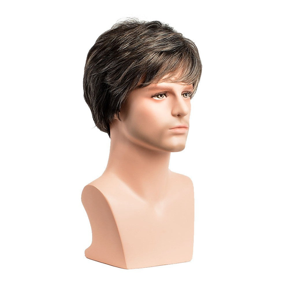Men's Short Hair Curly Head Cover Fiber Rose Net Granny Men's Wig