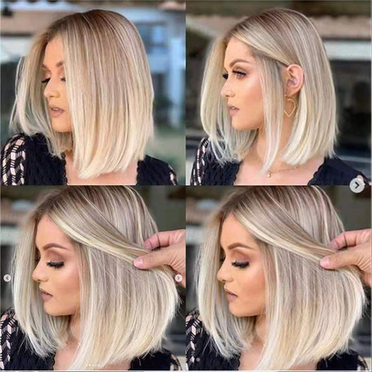 Durable Children's White Synthetic Wigs Female Wig Short Straight Hair