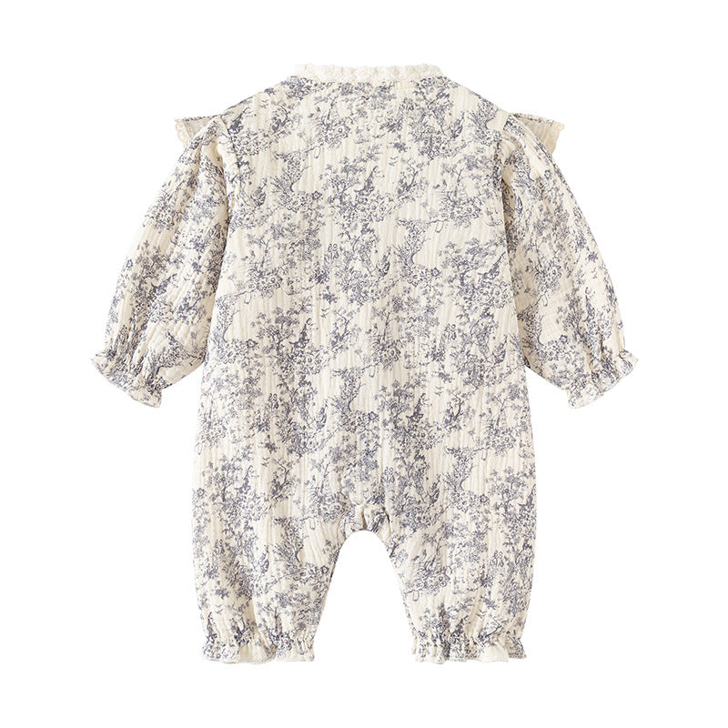 Floral Jumpsuit Born Cotton Clothes Chinese Style Ink Painting Princess Jumpsuit, Climbing Suit
