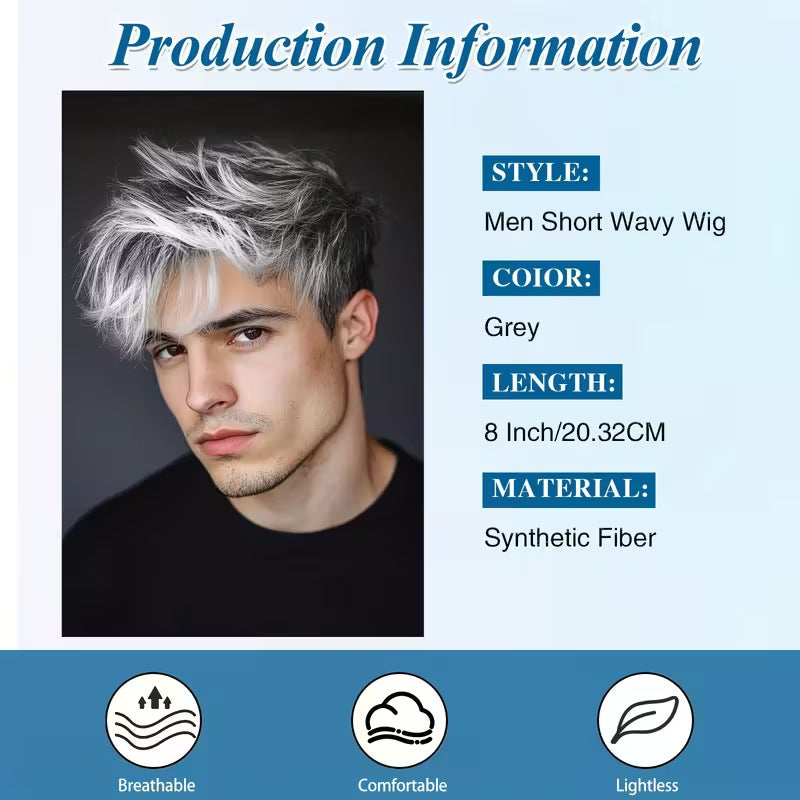 Men's White Split Short Straight Hair Synthetic Men's Wig