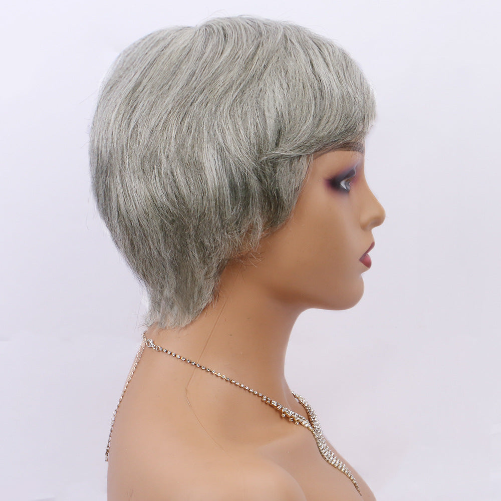 Human Dark Gray Light Grandma Black Real Hair Wig