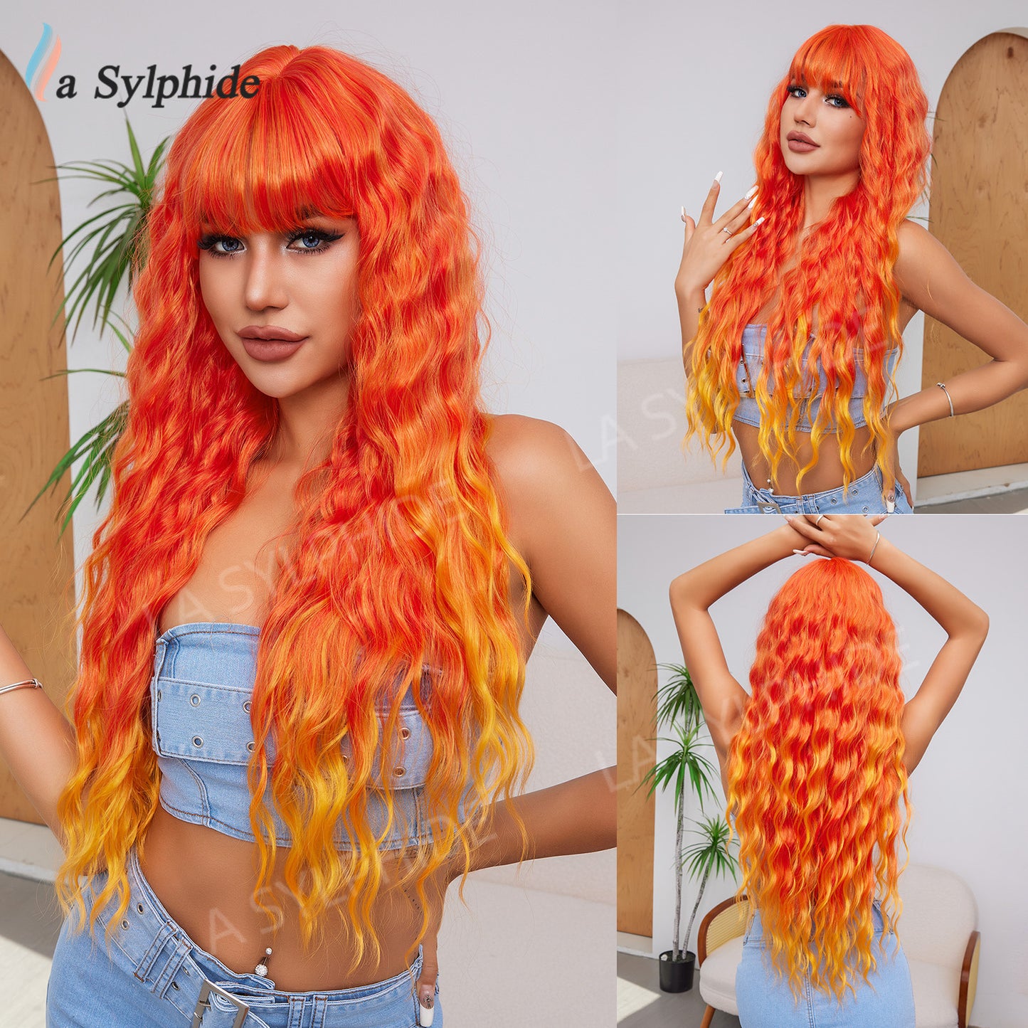 Red Female Curly Hair Rose Net Wig Long Curls