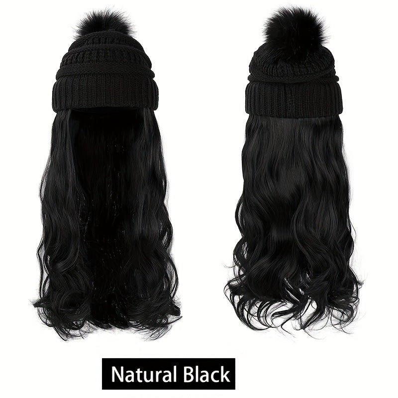 Women's Winter Knitted Hat Integrated Daily Wear Wig Long Curls