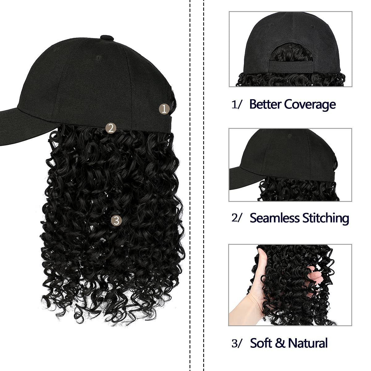 African Long Black Baseball Cap Integrated Screw Wig Short Curly Hair