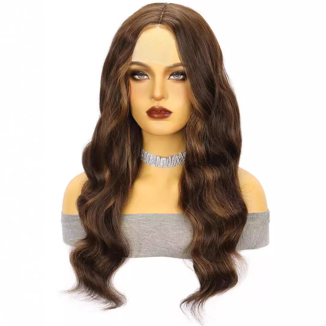 Women's Brown Straight Hair Big Wave Curly Chemical Fiber Front Wig Long Curls