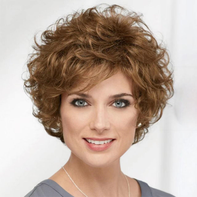 Women's Various Styles Light Golden Brown Curly Wig Short Straight Hair