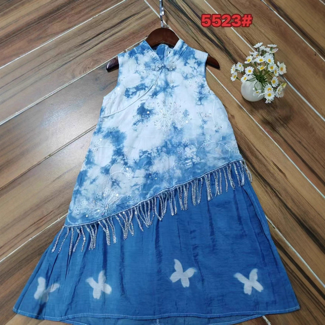 Summer Chinese Style Ethnic Radix Plant Handmade Western Frog Button Children's Dress