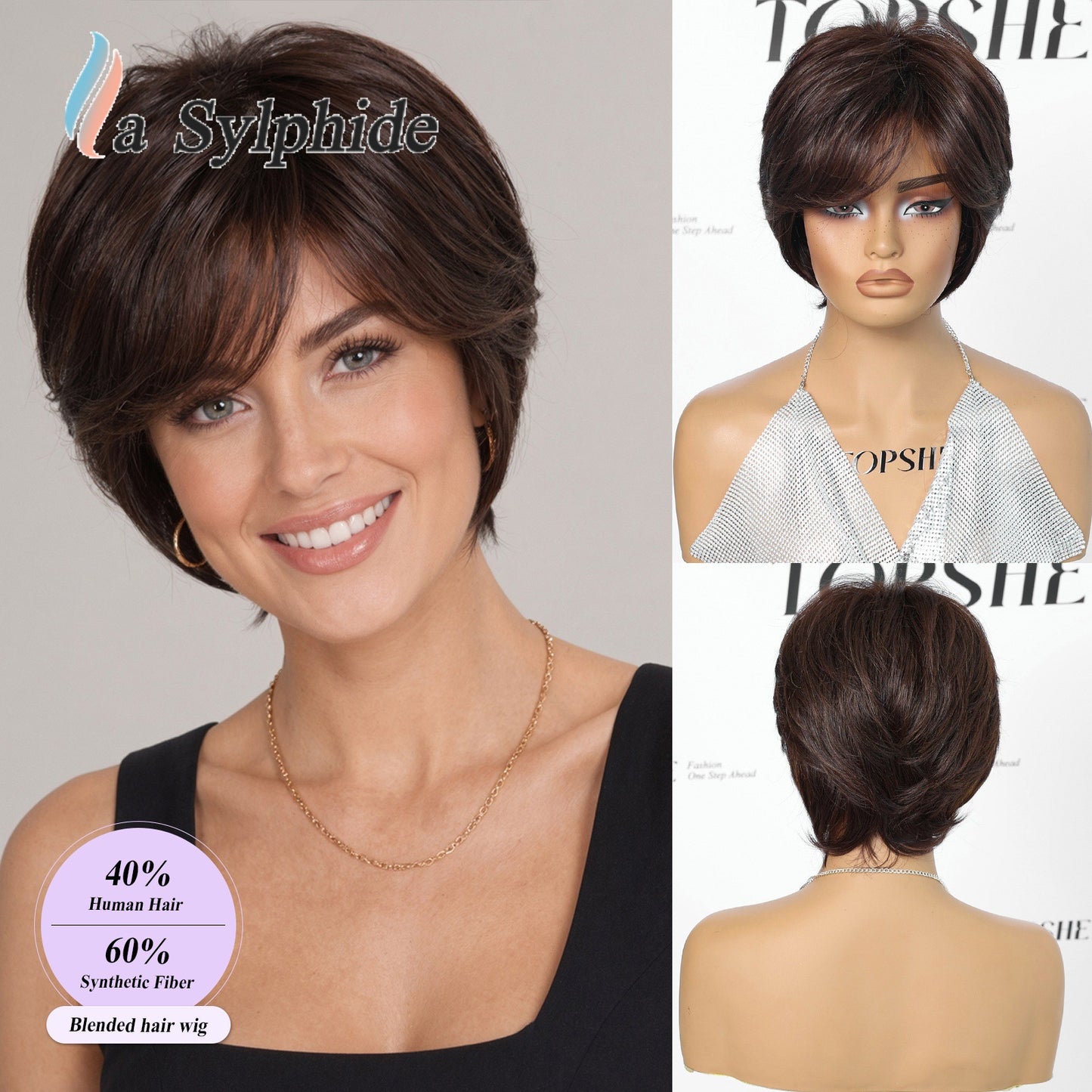 Chemical Fiber Texture Gray White Rose Net Man Wig Short Straight Hair