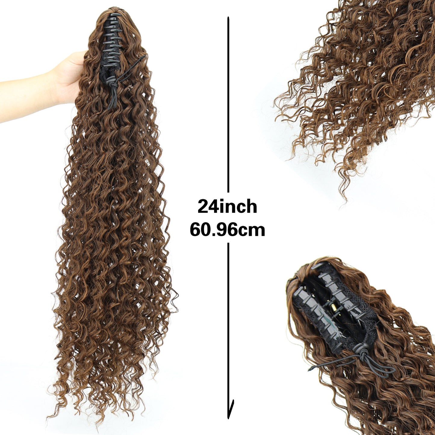 Women's Long African Curly Hair Grip Black Wig Ponytail