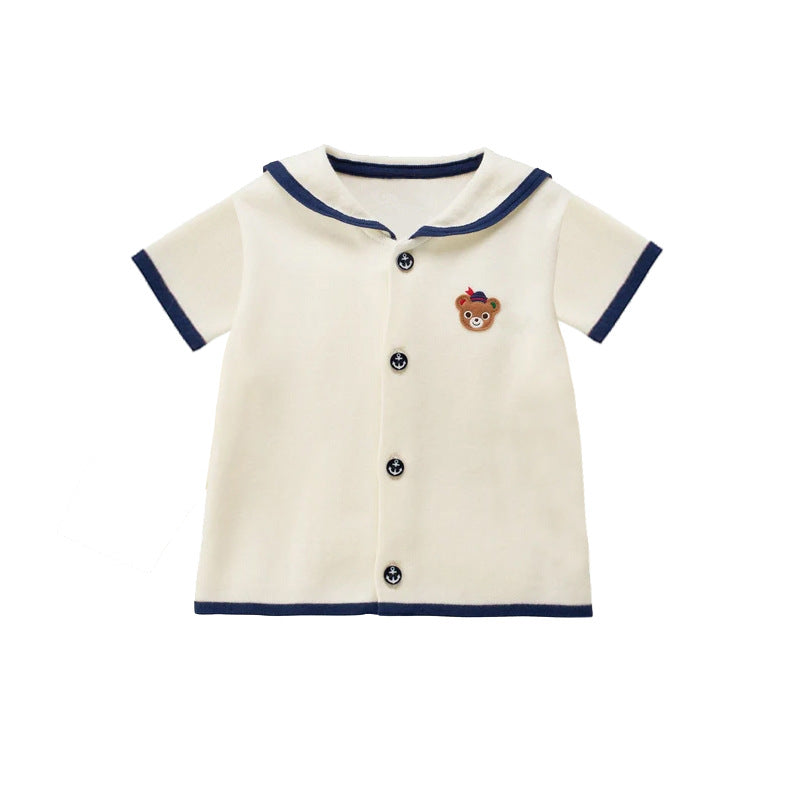 Children's Cartoon Bear Rabbit Embroidery Sailor Collar Long Sleeve Short Cute Children's Shirt