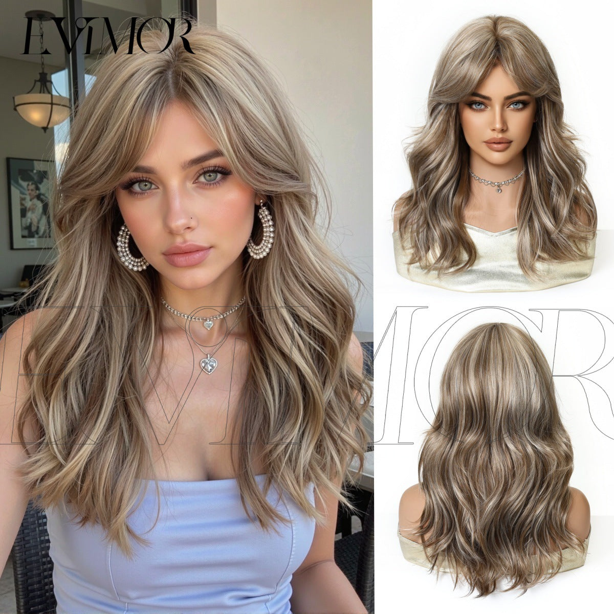Big Wave Curly Female Dark Brown Highlights Natural Wig Long Curls
