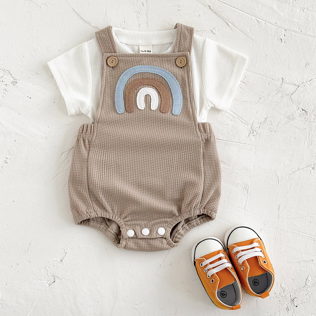 Summer Infant Shoulder Button Rainbow Pattern Jumpsuit Round Neck Thin Jumpsuit, Climbing Suit