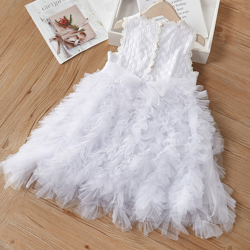 Summer Shirt Irregular Swing Relief Embroidery Mesh Bubble Children's Dress