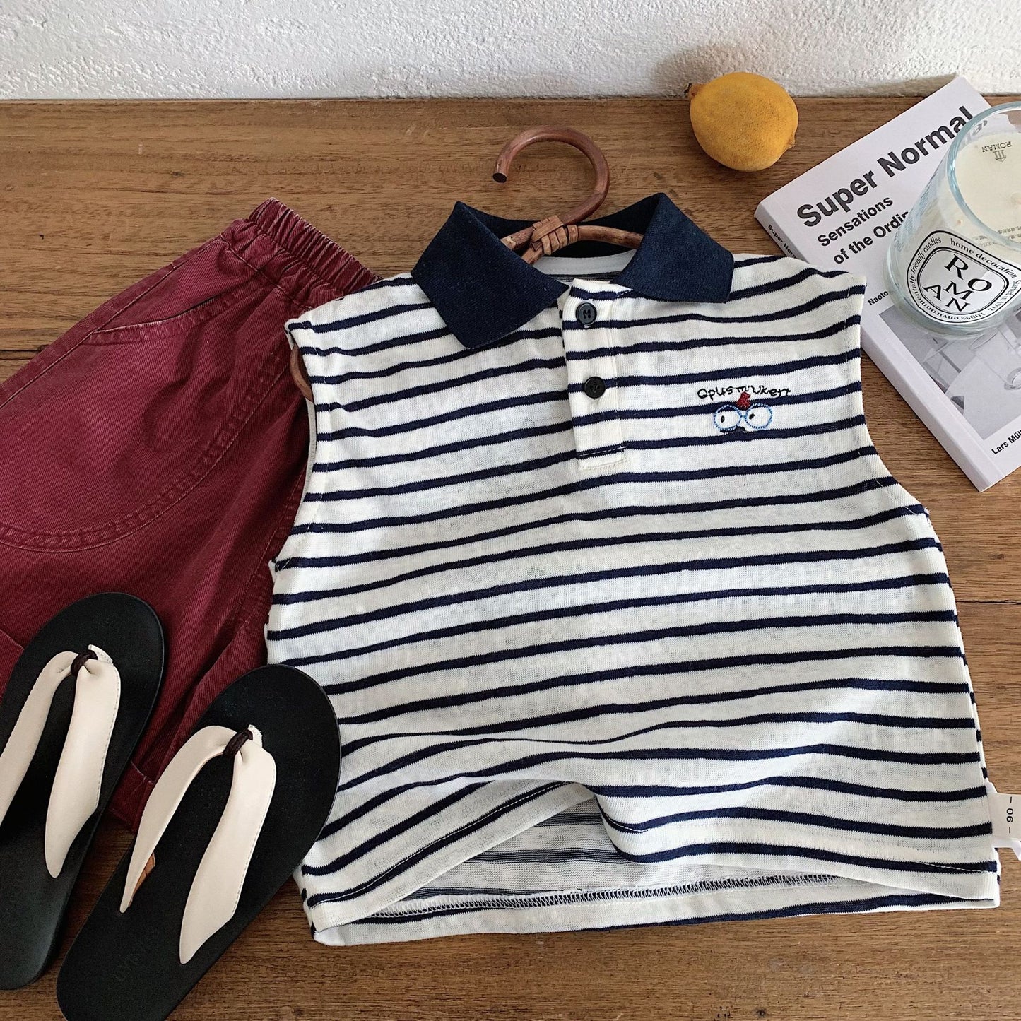 Children's Summer Striped Sleeveless Shirt Clothes Woven Children's T-shirt