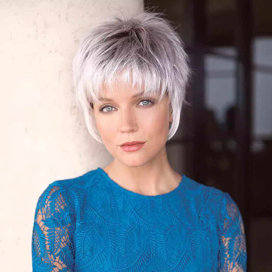 Women's Chemical Fiber Sier Gradient Bulk Wig Short Curly Hair
